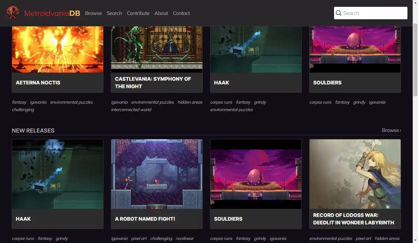 screenshot of Metroidvaniadb